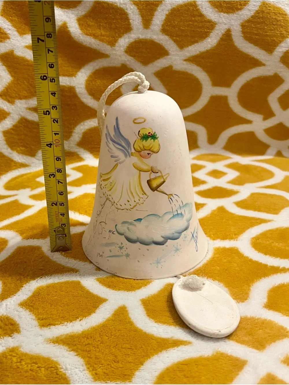 Hand-Painted White Angel Bell Ornament - Home Holiday Decor